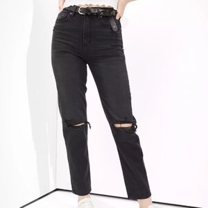 American Eagle Black Ripped Mom Straight Jean